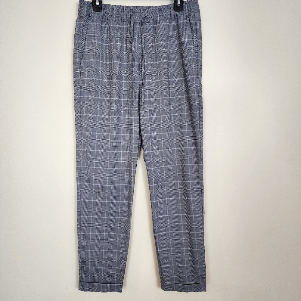 Gray Plaid High Waist Drawstring Trouser Pants Size Small Office Work Wear